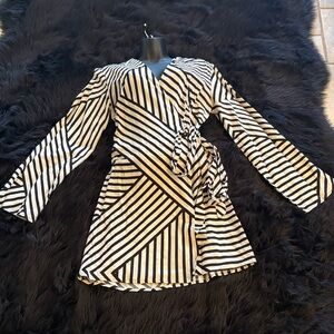 H&M Black and White Striped Wrap Dress